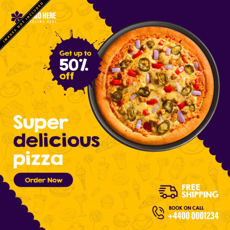 Super Delicious Pizza Post design For social media - Free Template Vector Download