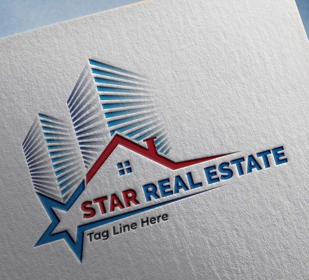 Real Estate Logo Design Free Download, Paper Pressed PSD Logo Mockup