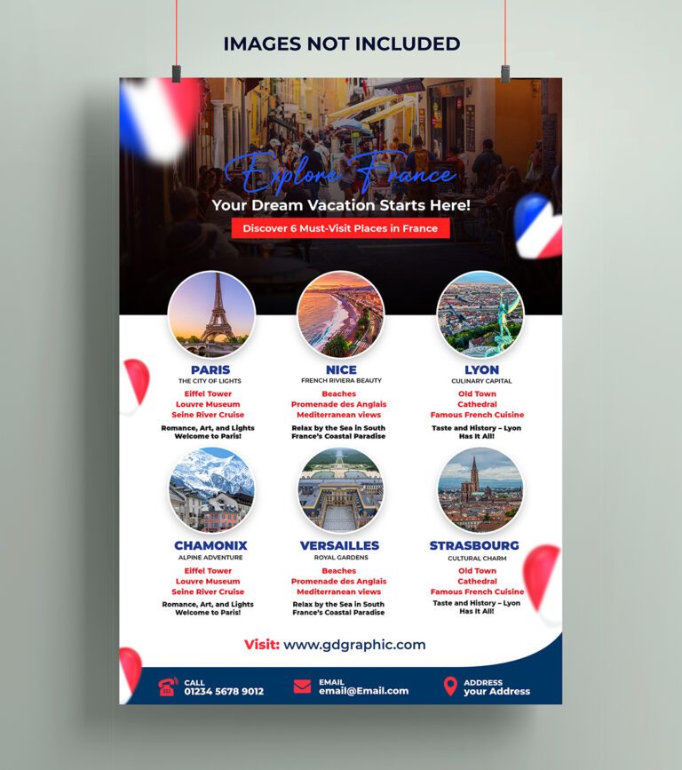 France Travel Itinerary: Paris, Nice & More | Free Flyer Download - Free Template Vector Download