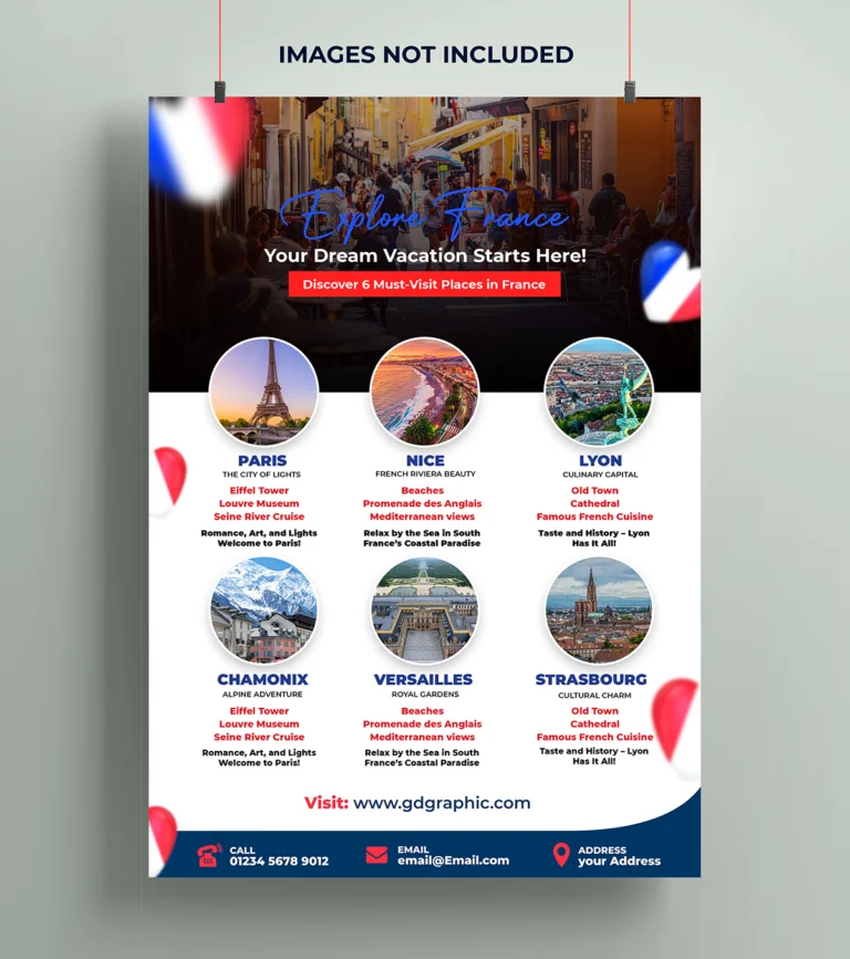France Travel Itinerary: Paris, Nice & More | Free Flyer Download - Free Template Vector Download