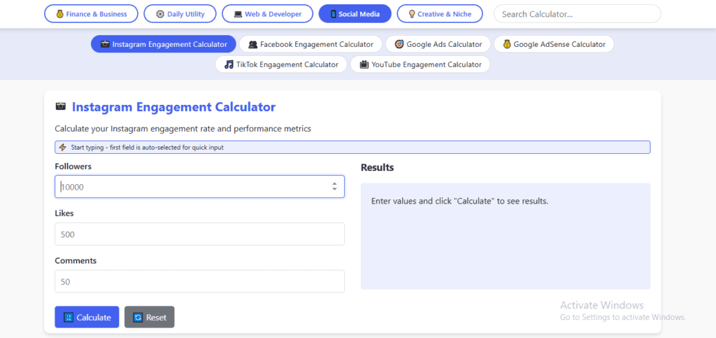Social Media Calculators